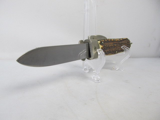 lot 2 image: Original Vintage ANTON WINGEN JR German Stag Handle Trap Door Gravity Knife