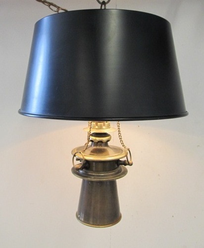 lot 156 image: Vintage Mid Century 1960s Brass Hanging Lamp wMetal Shade