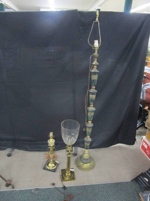 lot 2 image: Three Lamps all with brass