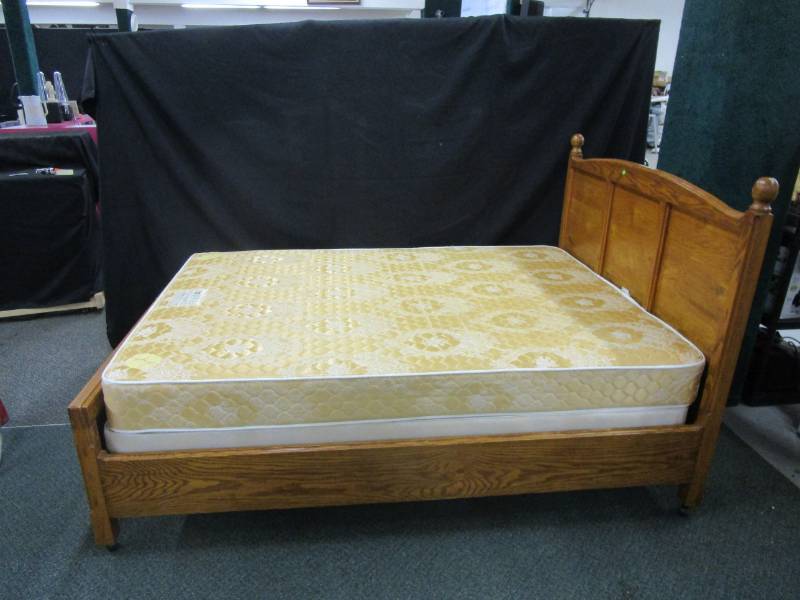 lot 12 image: Beautiful fullsize headboard and frame along with boxspring and matt