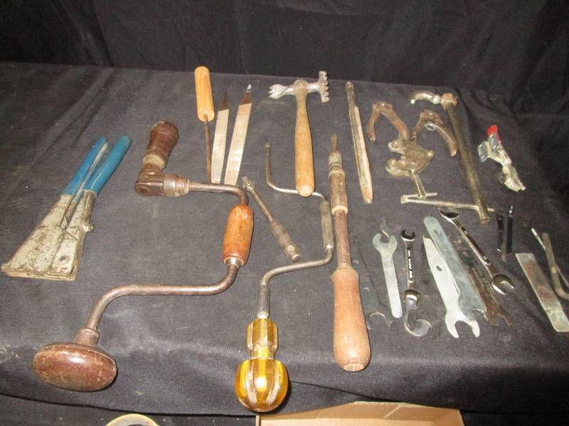 lot 34 image: Braisin bit, file, pipe cutter, meat tenderizer, and various tools