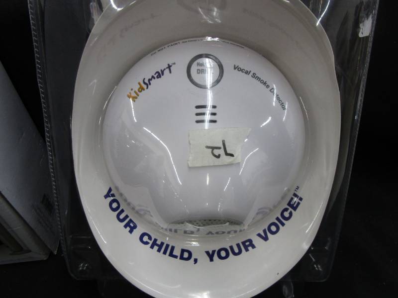 lot 114 image: basket, Purse, Extension Swivel mirror, Kids Vocal Smoke Detector unopened, vanity Storage shelf in box still