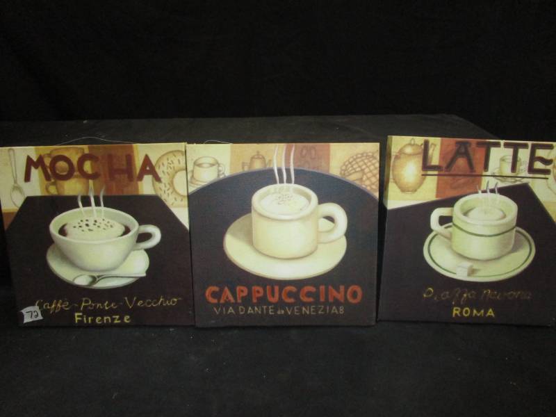 lot 122 image: 3 piece coffee Prints  11x11