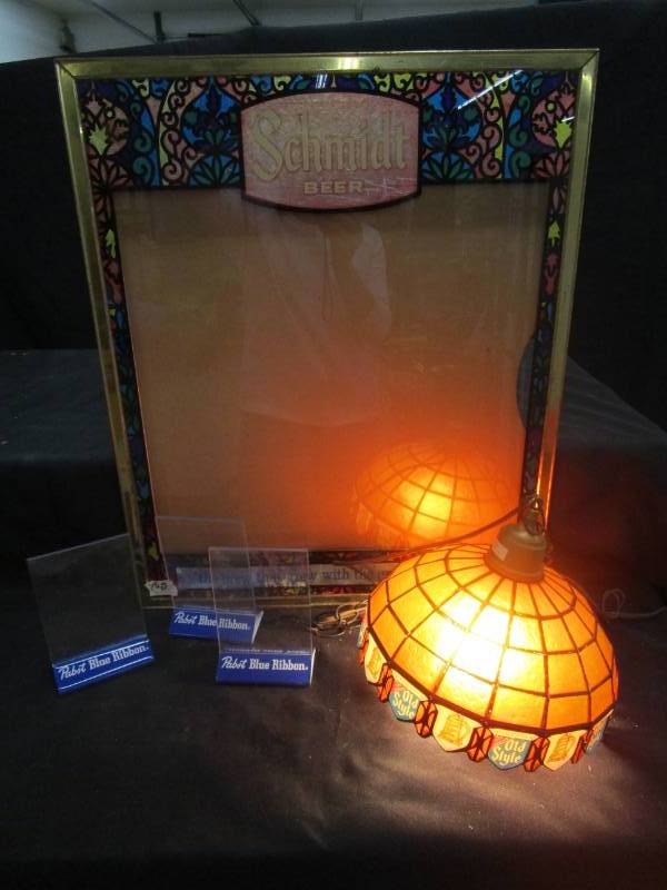 lot 134 image: Schmidt picture frame 20x24, Old Style hanging lamp. Works good