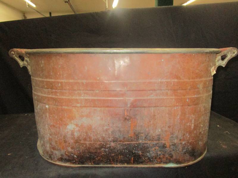 lot 144 image: Copper boiler with wooden handles