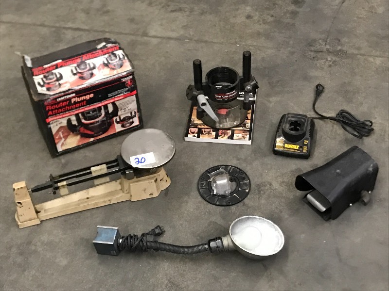 Balance Scale, DeWalt Charger, Router Accessories & Etc