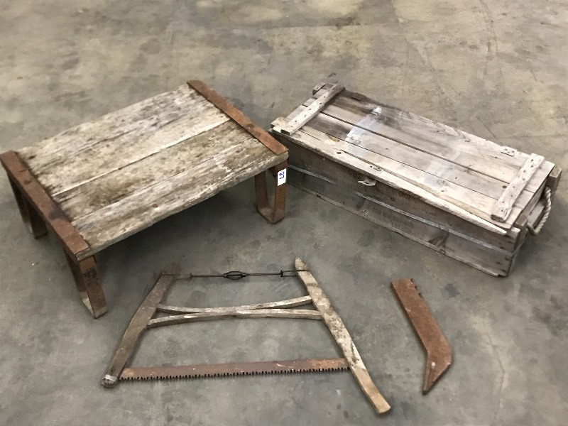 Ammo Box, Bow Saw, Engine Stand, Etc