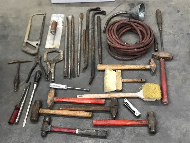 Lot Of Assorted Hand Tools, Air Hose, Etc