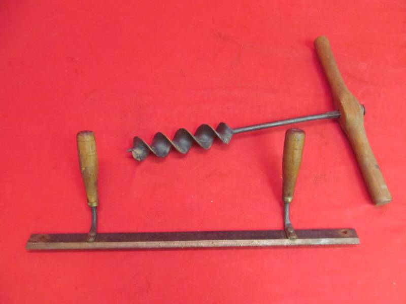 lot 70 image: Vintage Auger bit drill and bark shaver