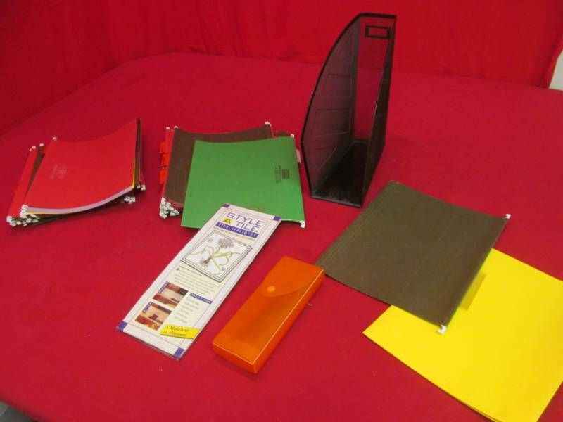 lot 96 image: File Folder rack and various folders and pencil case