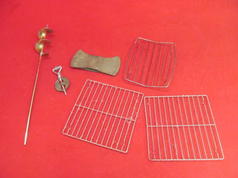 lot 164 image: Cooling racks, damper lever, axe handle, drill bit