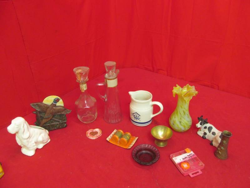 lot 186 image: 2 decanters, knick knacks, vase