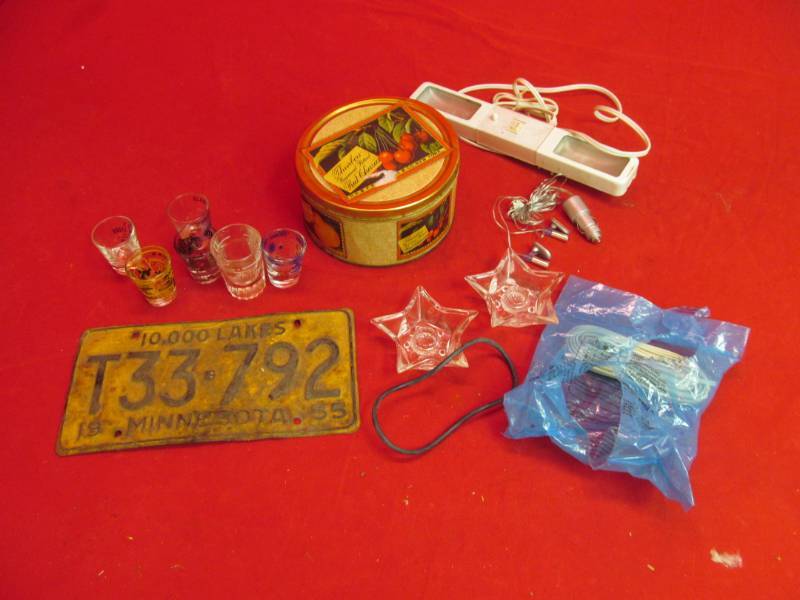 lot 232 image: Collector pins, shot glasses, ear buds, collector plate