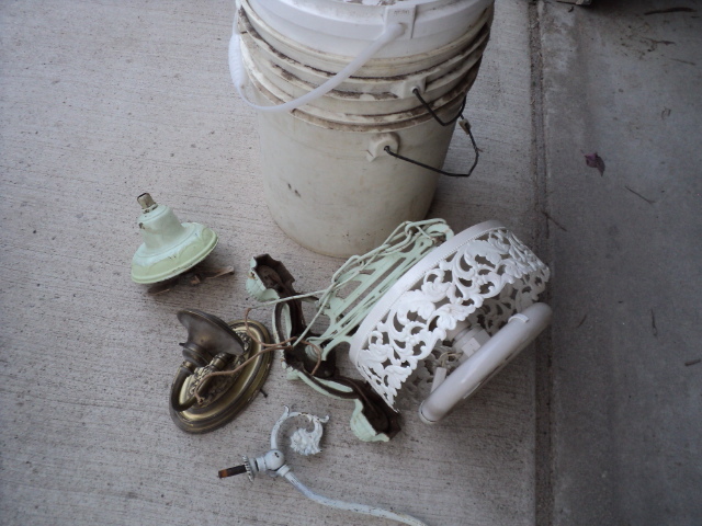 vintage light fixtures and 3 bucket...