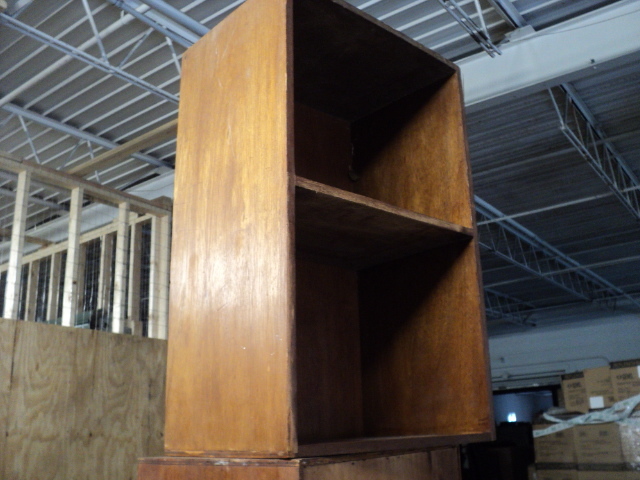 3 wood shelving units...