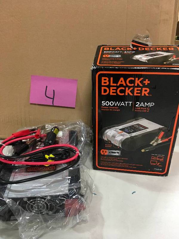 lot 4 image: Black & Decker PI500P - DC-AC 500W Power Inverter with USB