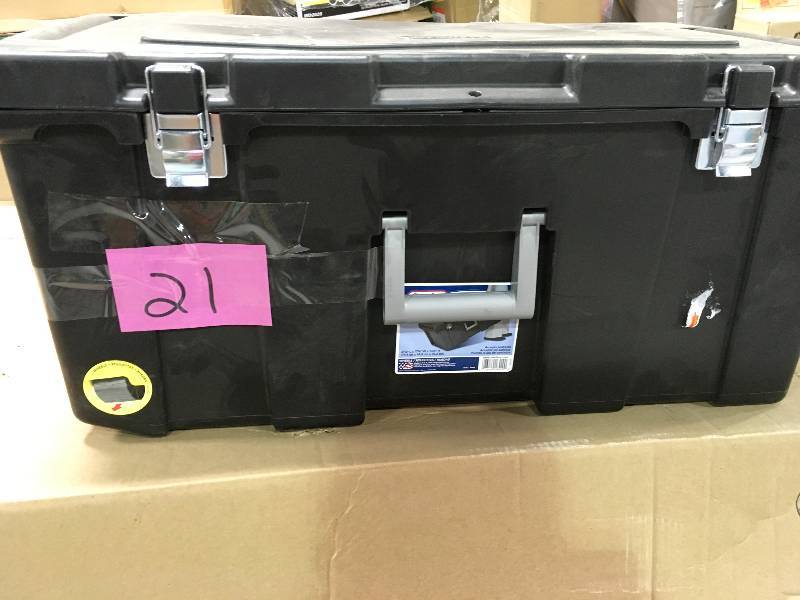 lot 21 image: Sterilite 18429001 Wheeled Footlocker, 92-Qt. Capacity,  black in good conditions
