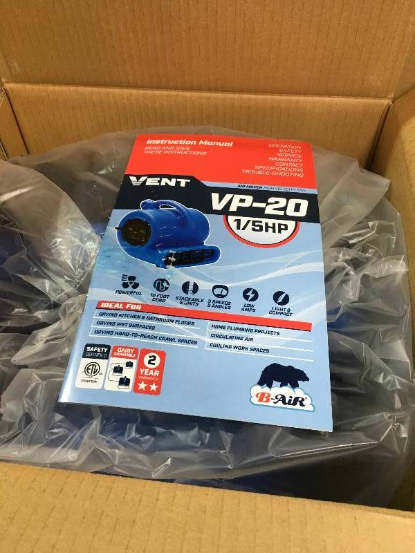 lot 31 image: B-Air BA-VP-20-BL Air Mover for Water Damage Carpet Dryer Floor Blower Fan, Blue in working conditions
