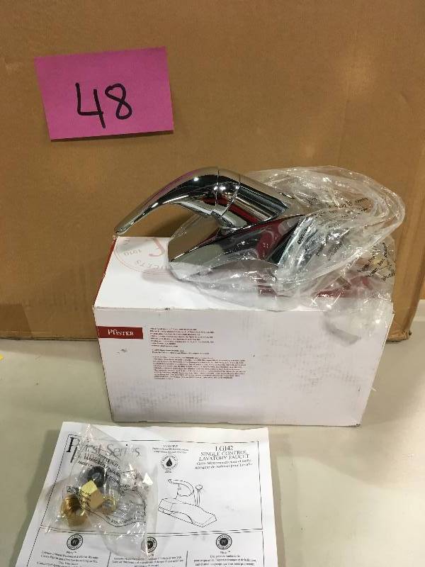 lot 48 image: Pfirst Series 4 in. Centerset 1-Handle Bathroom Faucet in Polished Chrome in good conditions