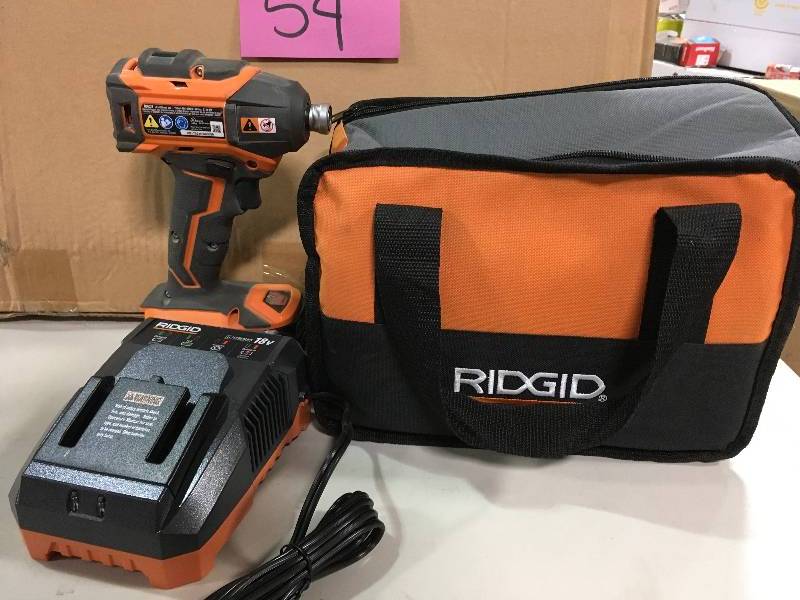 lot 54 image: Rigid 18V Volt Lithium Ion Brushless Impact Driver Tool Only R86038  Used in good working cond.