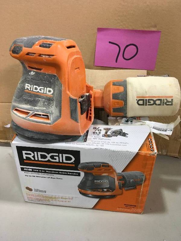 lot 70 image: Ridgid R8606B GEN5X 18-Volt 5 in. Cordless Random Orbit Sander (Tool-Only, Battery and Charger NOT Included) Used in good working cond.
