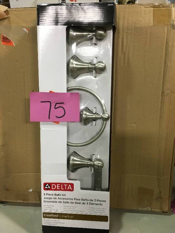 lot 75 image: DELTA 138295 Crestfield, Bath Hardware Accessory Kit, Satin Nickel not used