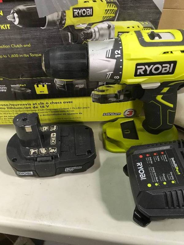 lot 78 image: Ryobi P1832 18V One Handheld DrillDriver and Impact Driver Kit ONE BATTERY ONLY in working conditions