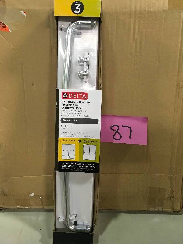 lot 87 image: DELTA Simplicity 20 in. Handle with Knobs for Sliding Shower or Bathtub Door in Chro not used