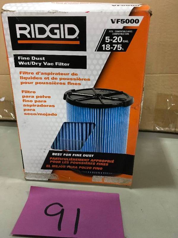 lot 91 image: Ridgid   3-Layer Fine Dust Pleated Paper Filter for 5.0 Plus Gal. RIDGID Wet Dry Vacs in good conditions