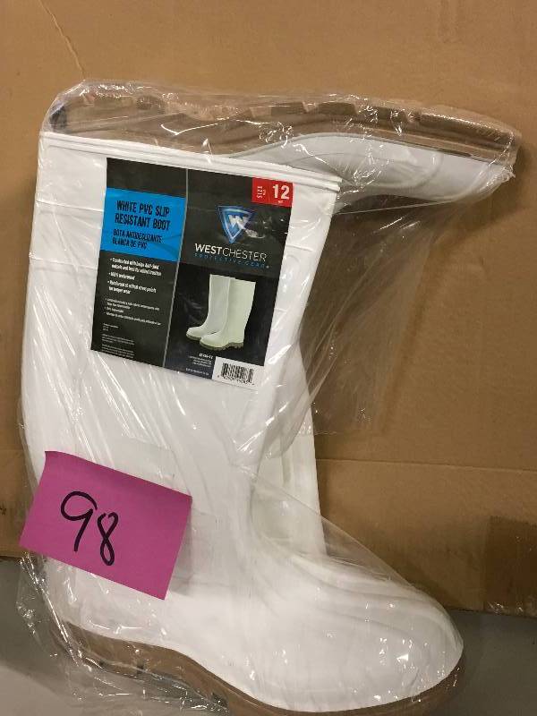 lot 98 image: West Chester White PVC Slip Resistant Boot Waterproof Size 12 New