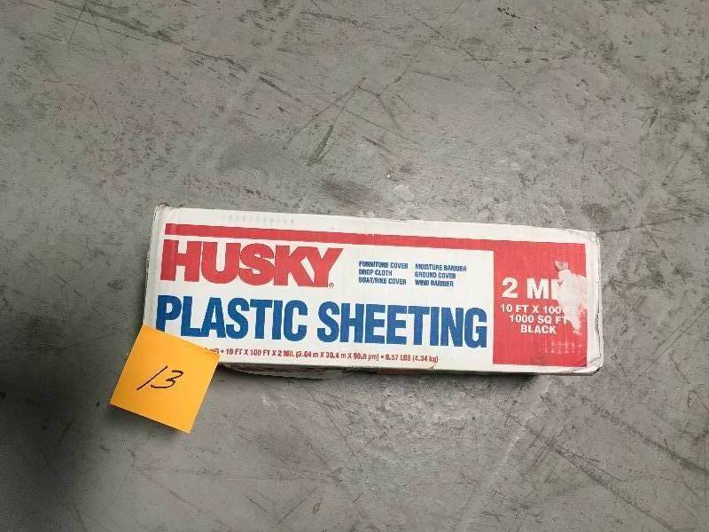HUSKY 10 ft. x 100 ft. Black 2 mil Plastic Sheeting in good conditions