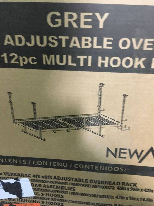 Versarac 96 in. L x 48 in. W x 42 in. H Adjustable Ceiling Storage Rack with 12-Piece Hooks in Gray not used