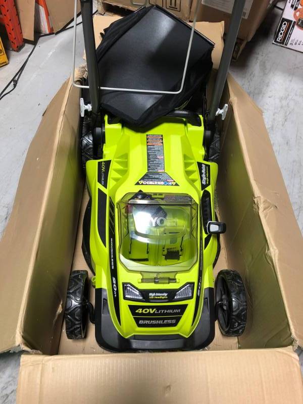 Ryobi 20 in. 40-Volt Brushless Lithium-Ion Cordless Battery Walk Behind Push Lawn Mower - 5.0 Ah BatteryCharger Included