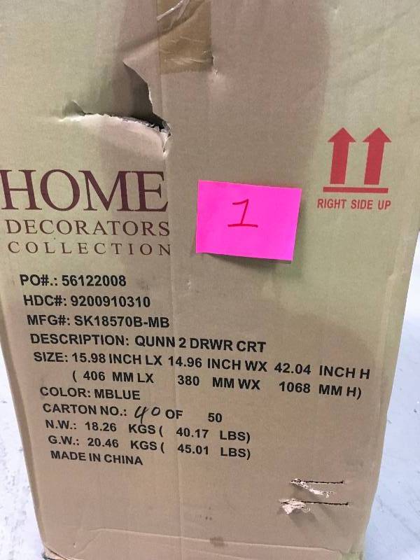 lot 1 image: HOME DECORATORS Steel 2-Drawer Cart in Matte Blue in good conditions