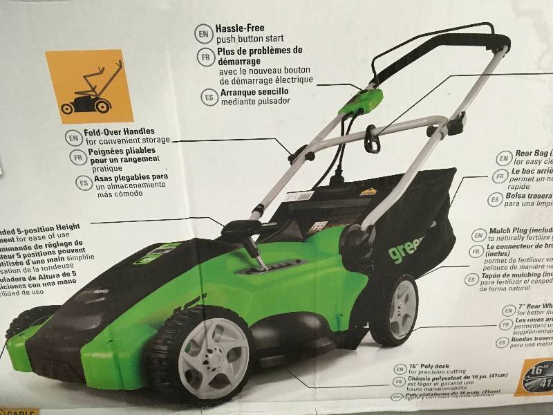 lot 6 image: Greenworks 16 in. 10 Amp 2-in-1 Walk Behind Battery Push Mower-GW25142 in good conditions