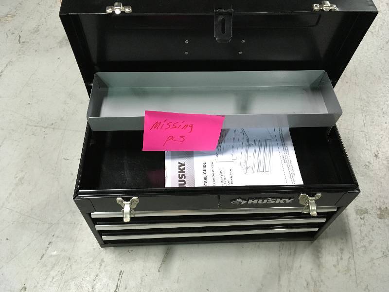 lot 18 image: HUSKY Mechanics Tool Set with Steel Storage Chest (200-Piece) missing some pcs in good conditions