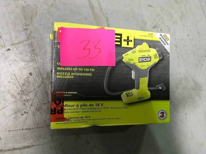 Portable Cordless Power Inflator for Tires Battery Not Included, Power Tool Only Ryobi P737 18-Volt ONE