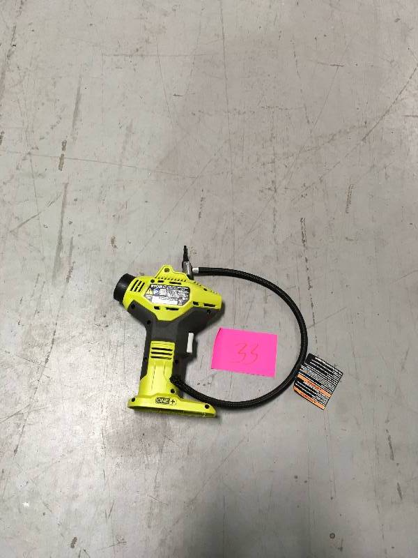 lot 33 image: Ryobi P737 18-Volt ONE Portable Cordless Power Inflator for Tires (Battery Not Included, Power Tool Only)  Used in good working cond.
