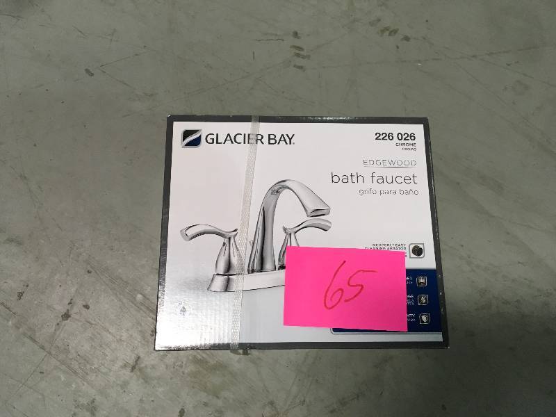 lot 65 image: Glacier Bay Edgewood 4 in. Centerset 2-Handle High-Arc Bathroom Faucet in Chrome not used
