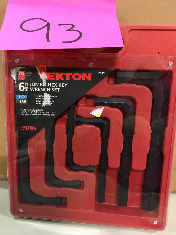 lot 93 image: TEKTON 38-34 in. Jumbo Hex Key Wrench Set (6-Piece) in good conditions