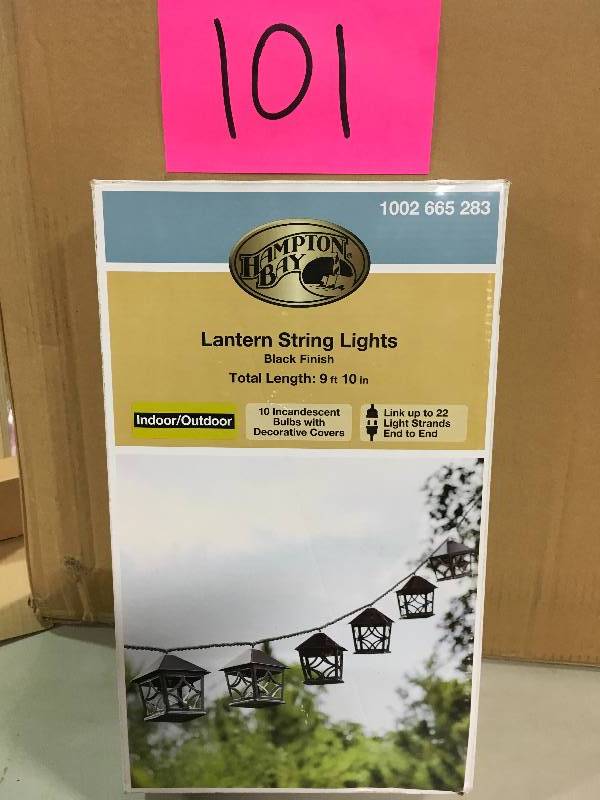 lot 101 image: 10-Light 10 ft. Black Rooftop Lantern String Lights in good conditions
