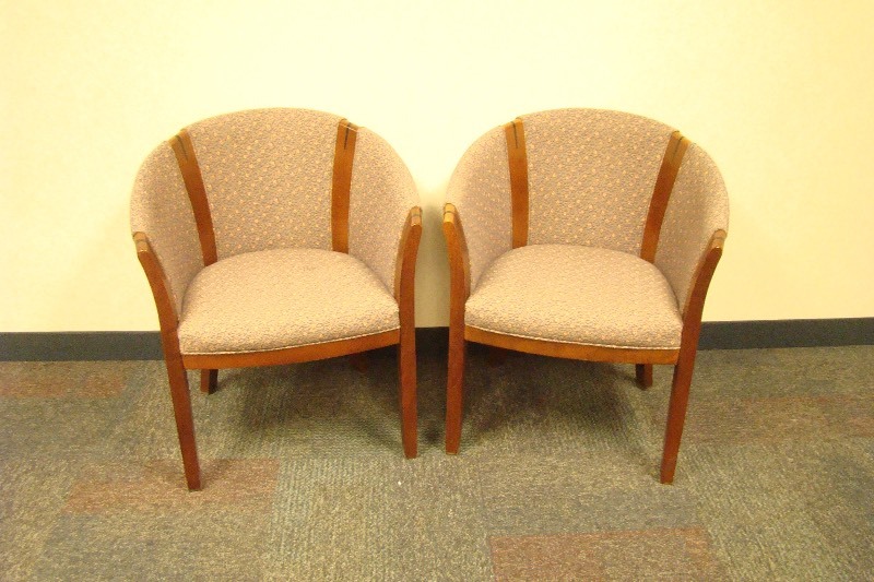 lot 4 image: 2 Art Deco Wood Barrel Chairs