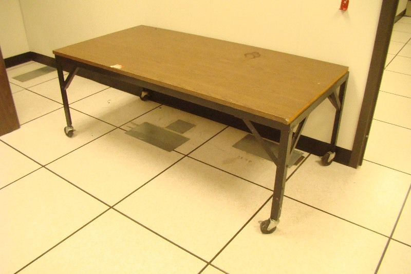 lot 22 image: Steel Framed Table on Casters