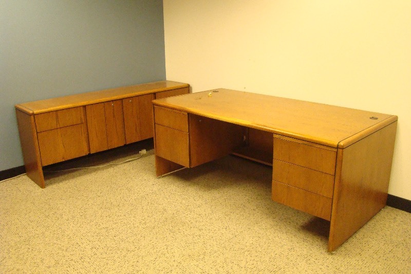 lot 35 image: Mid Century Wood Alma Desk and Credenza 