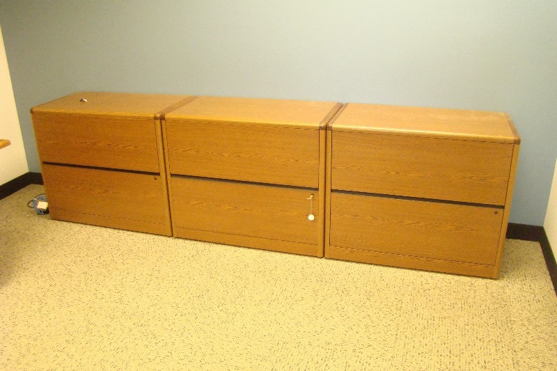 lot 39 image: 3 Hon Wood Filing Cabinets