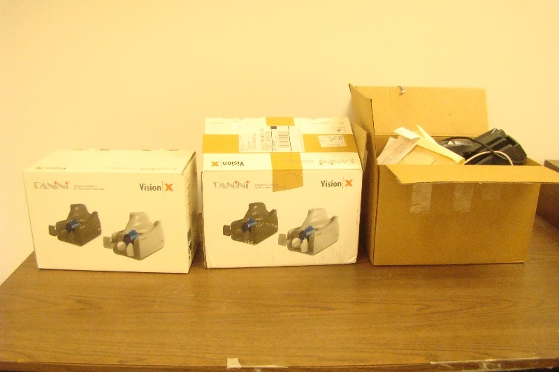 lot 52 image: 3 Panini Vision X Digital Check Scanners in Steel Cart