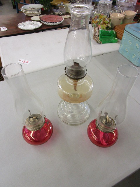 3 FLAT WICK KEROSENE LAMPS