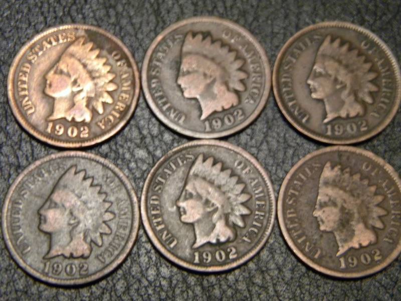 6 1902 Indian Head Pennies