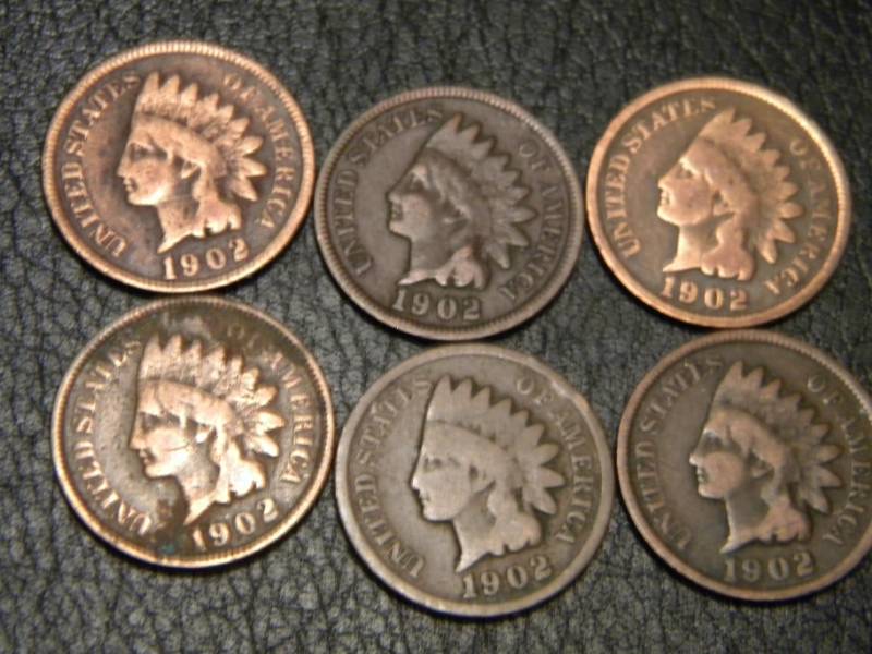 6 1902 Indian Head Pennies