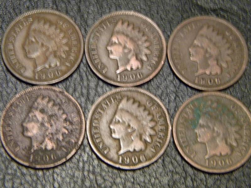 6 1906 Indian Head Pennies